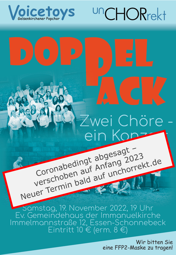 Plakat mit der Aufschrift Konzert Doppelpack wird abgesagt und verschoben auf Anfang 2023